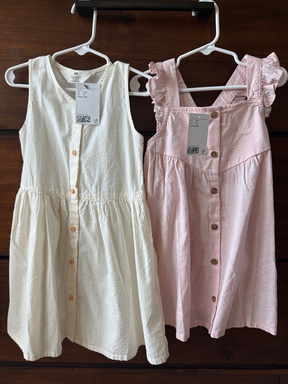 H&M Pink & Cream Button-Front Summer Dresses for Girls 3T NWT